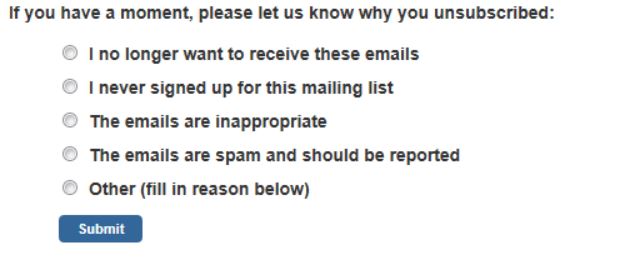 MailChimp’s unsubscribe survey